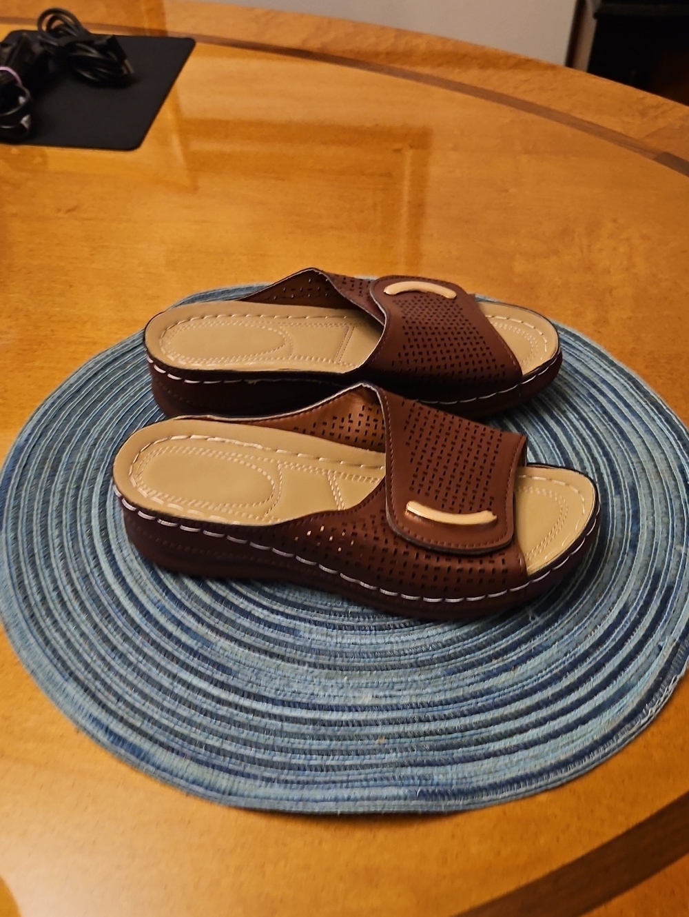 Women’s Brown Perforated Slide Mules - Cushioned Comfort